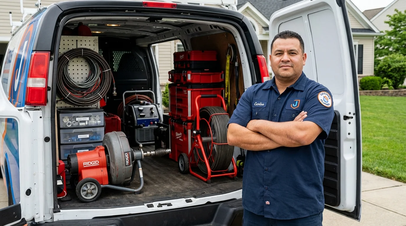 Professional drain cleaning equipment and Johns Plumbing LLC plumber in Melvindale