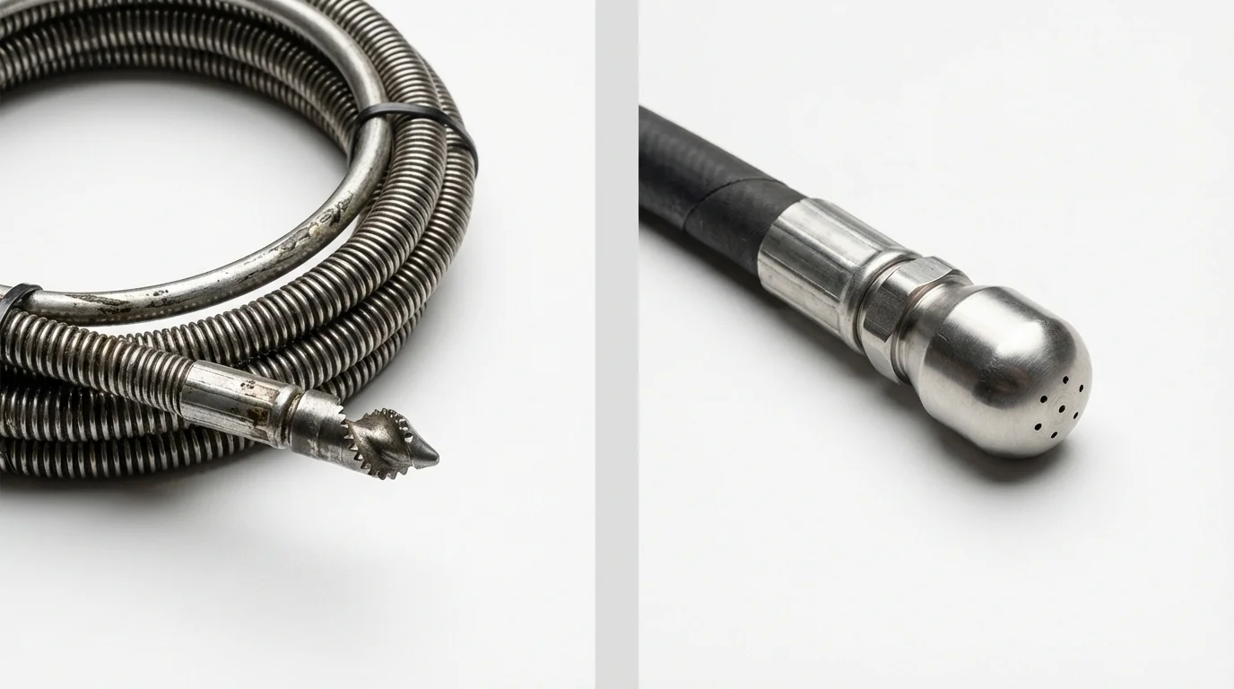 Drain snake cable and hydro jetting nozzle used for drain cleaning in Melvindale, MI