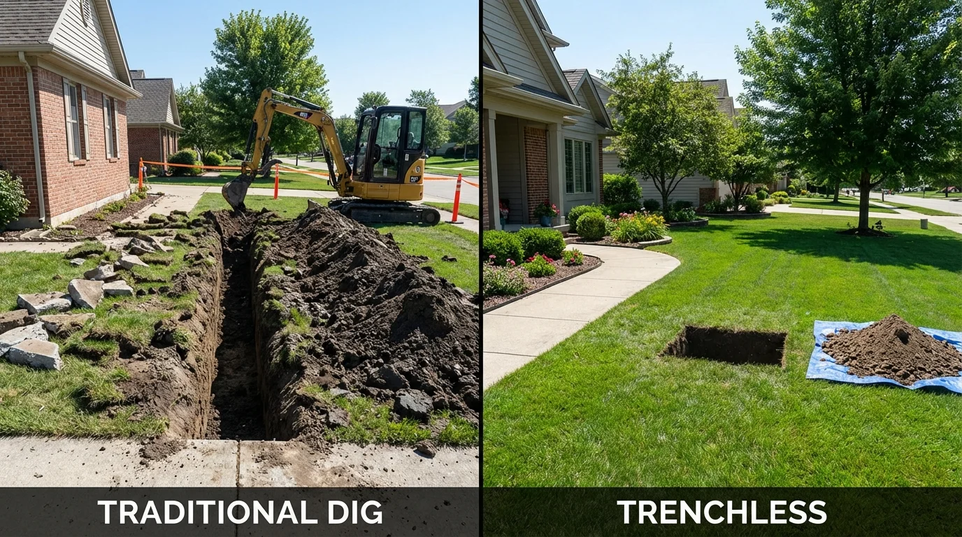 Trenchless sewer repair with minimal yard damage versus traditional excavation in Melvindale, MI